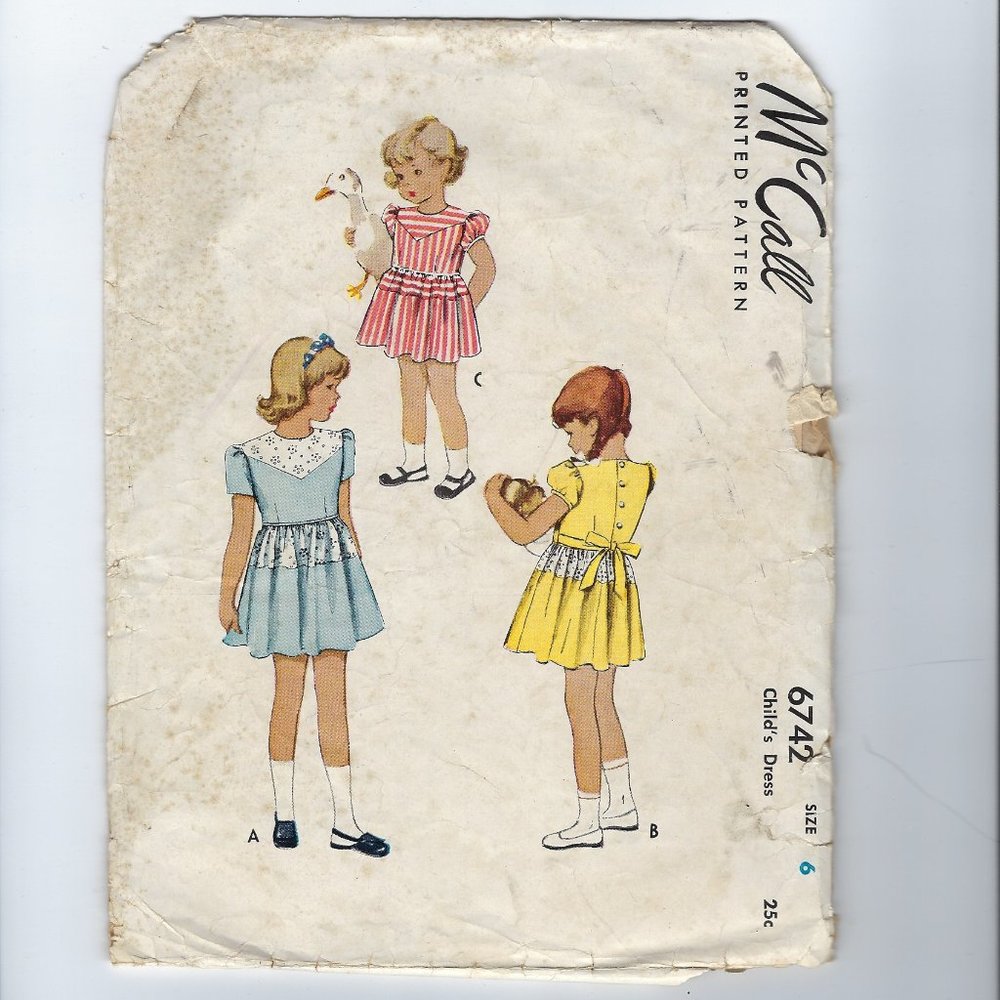 1946 McCall 6742 Girls  Yoked Dress Pattern Sz 6